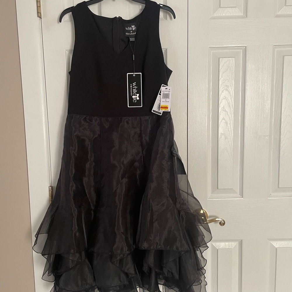 SHAN Black Sleeveless Layered Organza Formal Dress